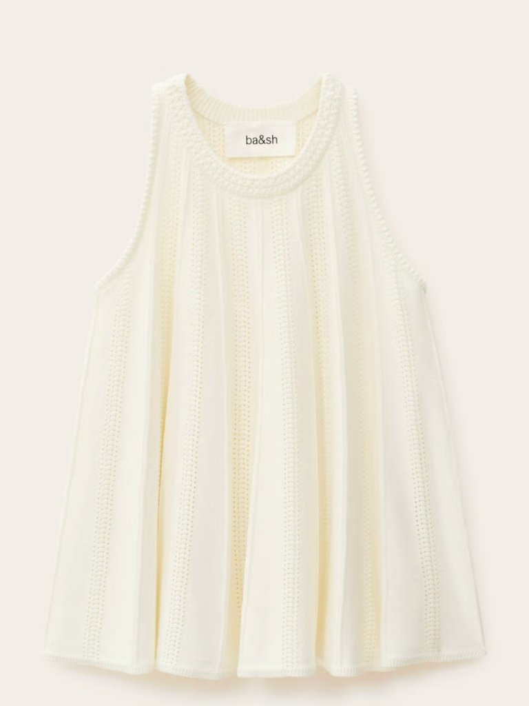 Ba&Sh Serres Pointelle Knit Tank Top Off White - Large